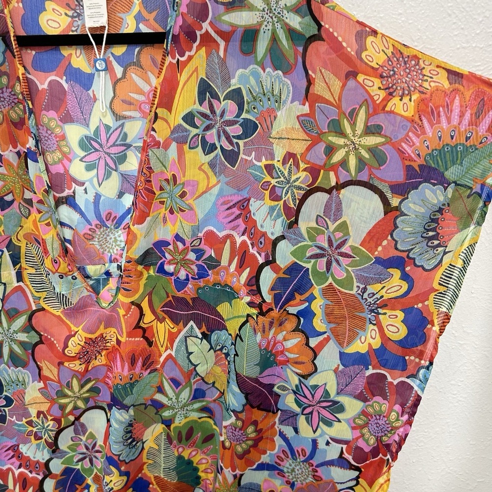 Bleu by Rod Beattie Caftan Tropical Floral Swim Cover-Up Multicolor Size M Beach - Picture 6 of 12